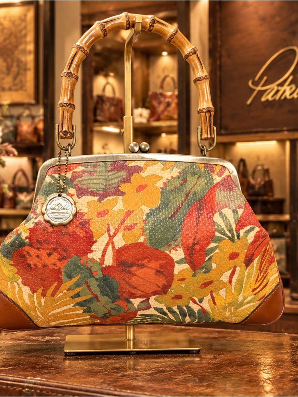 Patricia Nash Multicolor Floral Bamboo-Handle Clutch